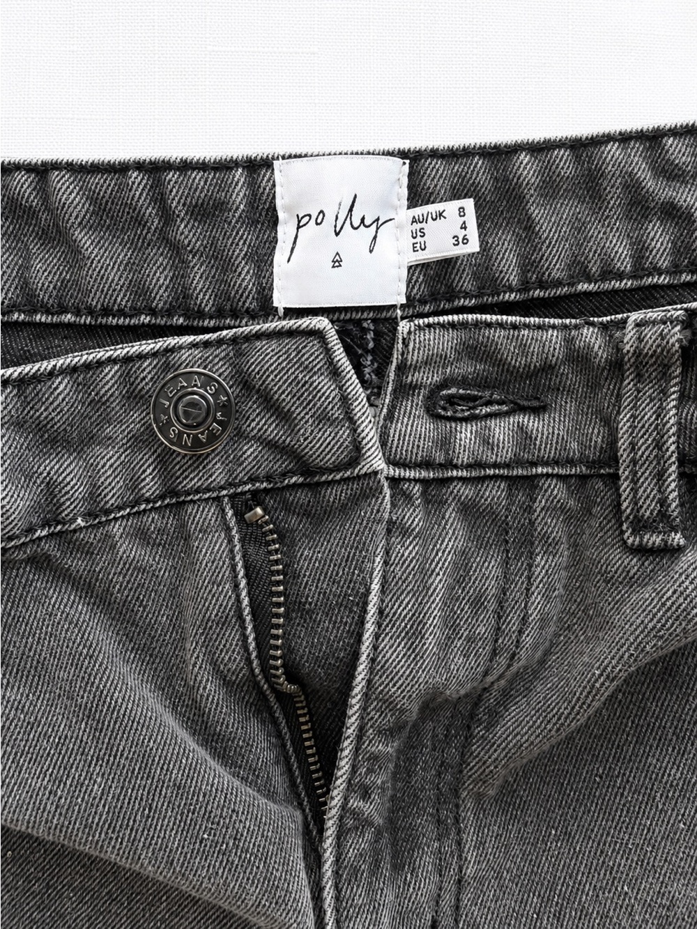 2000s Inspired Princess Polly Charcoal Gray Raw Hem Straight Leg Jeans Size 4 - Picture 3 of 6
